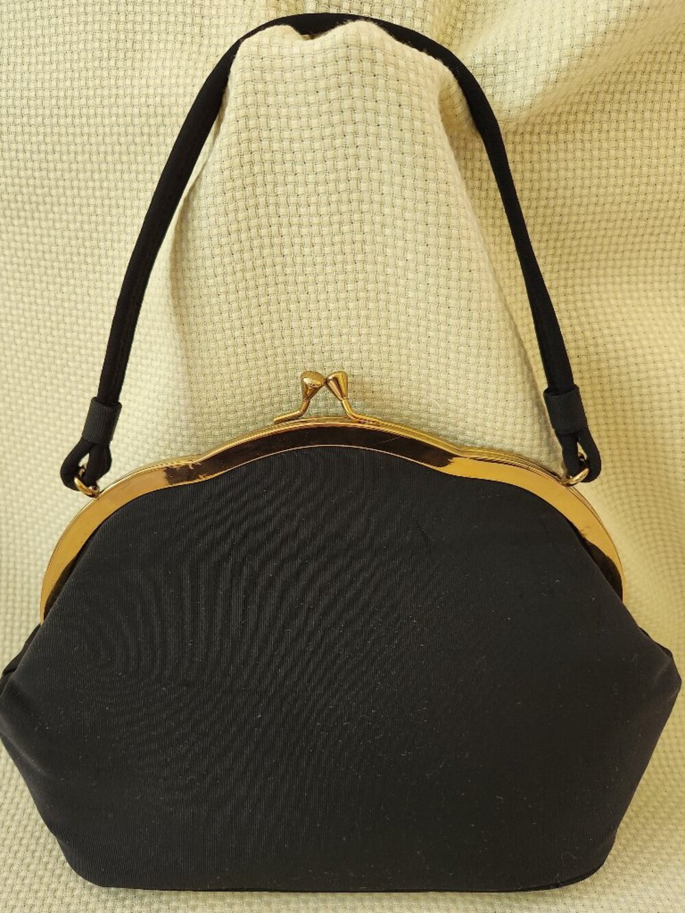 VTG 1950s Julius Resnick JR USA Black Faille Evening Bag Swinging Coin Purse MCM